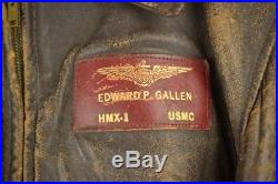 Vintage Korean War USMC Helicopter Pilot Leather Jacket HMX-1 Edward P. Gallen
