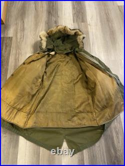 Vintage M-1951 M51 Korean War Fishtail Parka COMPLETE 50s Fur Hood With liner Med