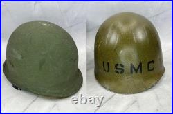 Vintage M1 Combat Helmet withUSMC Marked Fiberglass Liner Korean Vietnam Era