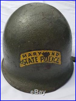 Vintage Maryland State Police Moveable Bail Steel Riot Helmet frm Korean war era