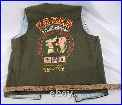 Vintage Military Embroidered Vest with Patches Korea War Green Wool 2nd Inf Div