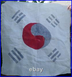 Vintage Original U. S. South Korean War Hand Painted Taegukgi Silk Flag
