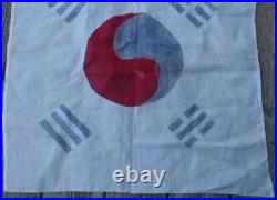 Vintage Original U. S. South Korean War Hand Painted Taegukgi Silk Flag