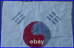 Vintage Original U. S. South Korean War Hand Painted Taegukgi Silk Flag