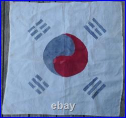 Vintage Original U. S. South Korean War Hand Painted Taegukgi Silk Flag