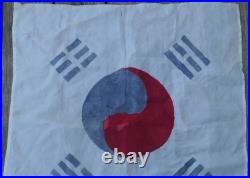 Vintage Original U. S. South Korean War Hand Painted Taegukgi Silk Flag