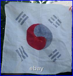 Vintage Original U. S. South Korean War Hand Painted Taegukgi Silk Flag