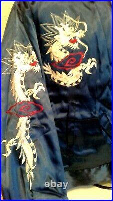 Vintage Sukajan Tour Jacket1950s Korean Souvenir Satin Dragon Embroidered Map