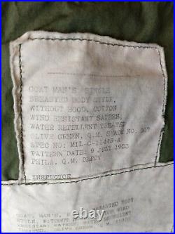 Vintage US Army Field Jacket Coat July 1953 Medium Short Patches Korean War Era