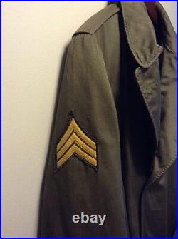 Vintage US Army Korean War Era Field Trench Coat Jacket 1953 Liner 6th Patch