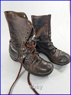 Vintage US Army Korean War Military Brown Leather Combat Jump Boots Size 7 EE