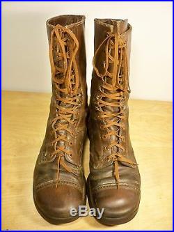 Vintage US Army Korean War Russet Leather Men's Combat Military Boots Size 8.5