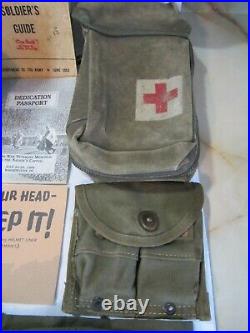 Vintage US Army Korean War Vietnam Military Grouping Helmet Canteen Medic Bag