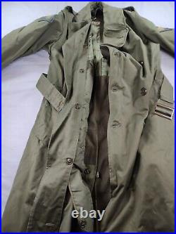 Vintage US Army Trench Overcoat With Patches Removable Wool Liner Small Long