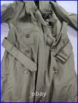 Vintage US Army Trench Overcoat With Patches Removable Wool Liner Small Long