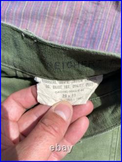Vintage USMC P56 P58 Cotton Sateen Fatigue Pants 27.5 x33 Korean War WW2 stencil