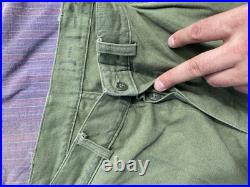 Vintage USMC P56 P58 Cotton Sateen Fatigue Pants 27.5 x33 Korean War WW2 stencil