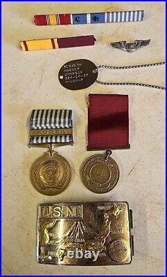 Vintage USN Navy Korean War Militaria Lot Dog Tag Sterling Silver Wings Medals