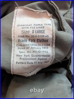 Vintage Usaf M51 Overcoat Parka With Pile Liner 1950 Korean War XL