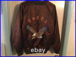 VintageKorea Brown Satin Embroidered Eagle Jacket Size SmallKorean War EraWow