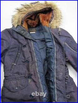 Vtg 1950's US Air Force N-3A Snorkel Parka Sz S Blue Fur Hood USAF Flight Jacket