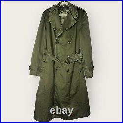 Vtg 1950s Korean War U. S Army OD7 Trenchcoat Removable Liner Long Med W Insignia