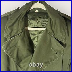 Vtg 1950s Korean War U. S Army OD7 Trenchcoat Removable Liner Long Med W Insignia