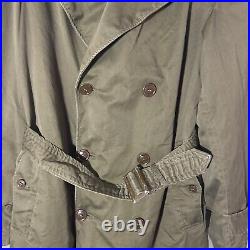 Vtg 1950s Korean War U. S Army OD7 Trenchcoat Removable Liner Long Med W Insignia