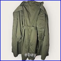 Vtg 1950s Korean War U. S Army OD7 Trenchcoat Removable Liner Long Med W Insignia