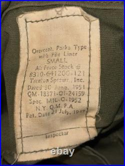 Vtg 1951 Military USAF M51 OVERCOAT PARKA WITH PILE LINER 1951 KOREAN WAR SMALL