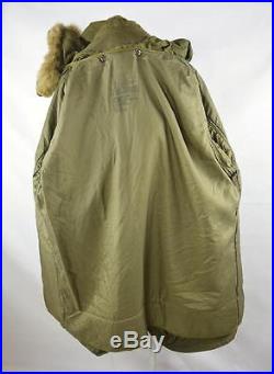 Vtg 1953 US ARMY Korean War M-1951 Fishtail Park Fur Hood Coat with Wool Liner M