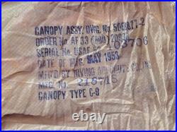 Vtg 1953 USAF C-9 Parachute Canopy Only, Irving Air Chute Co, Korean War Era Vtg 1953 USAF C-9 Parachute Canopy Only, Irving Air Chute Co, Korean War Era