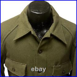 Vtg 50's Korean War Green Thick Wool Men USN Military 1952 US Navy FIELD Shirt L