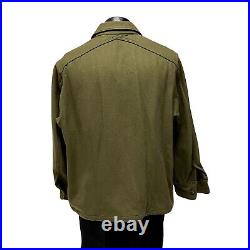 Vtg 50's Korean War Green Thick Wool Men USN Military 1952 US Navy FIELD Shirt L