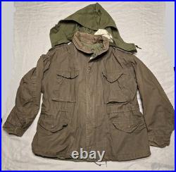 Vtg 50s Military Korean War M-1951 Field Jacket W Liner & Hood Mens Large Coat