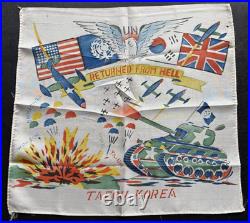 Vtg Hand Painted Trench Art SCARF Returned From HELL Taegu KOREA War Souvenir