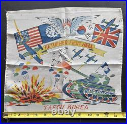 Vtg Hand Painted Trench Art SCARF Returned From HELL Taegu KOREA War Souvenir