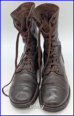 Vtg Korean War 9.5 R Brown Combat Paratrooper Jump Men's Leather Boots