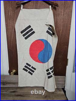 Vtg Korean War Bring Back Linen Painted South Korea Flag Seoul 36x23