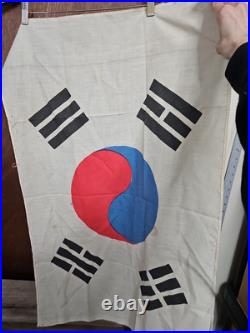Vtg Korean War Bring Back Linen Painted South Korea Flag Seoul 36x23