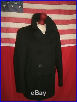 Vtg Korean War Era U. S. Navy, 8 Buttons Wool Pea Coat Corduroy Pockets. Size 36