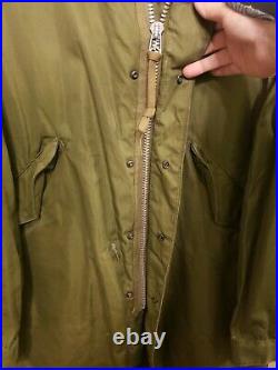 Vtg Korean War US MILITARY M-1951 Fishtail HOODED PARKA Shell Coat Jacket Small