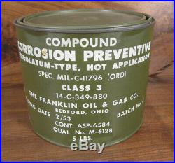 Vtg Military Cosmoline Corrosion Preventive mil-c-11796 class 3 Korean War Era
