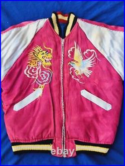 Vtg Silk Reverse Korean War Tour Souvenir Jacket Embroidered Map Sukajan Tiger