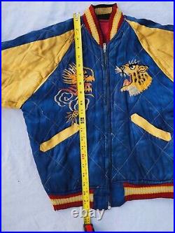 Vtg Silk Reverse Korean War Tour Souvenir Jacket Embroidered Map Sukajan Tiger