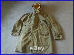 Vtg US Army Cold Weather Hooded Trench Coat Jacket Wool Liner Korean war