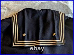 Vtg US Navy Korean War dress blues/Cracker Jack inc. Hat, scarf, Gd. Conduct metal