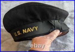 Vtg US Navy Korean War dress blues/Cracker Jack inc. Hat, scarf, Gd. Conduct metal