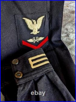 Vtg US Navy Korean War dress blues/Cracker Jack inc. Hat, scarf, Gd. Conduct metal