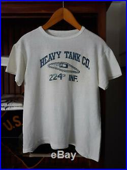 Vtg WWI WWII Korean War US Army Heavy Tank CO. 224th Inf Infantry PT T-shirt